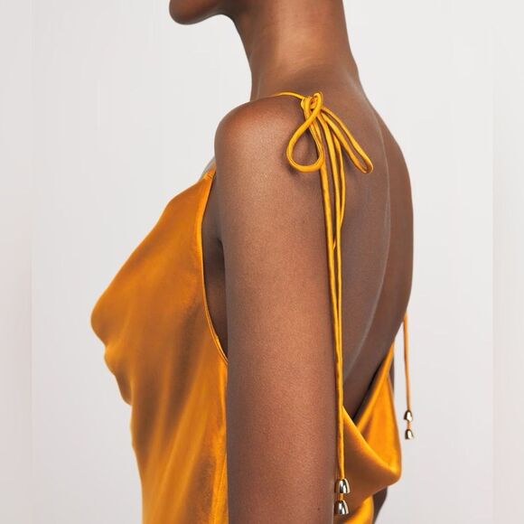 NWOT SELF-PORTRAIT Burnt Orange Satin-Lace Midi Dress UK8/US4 - Picture 7 of 16